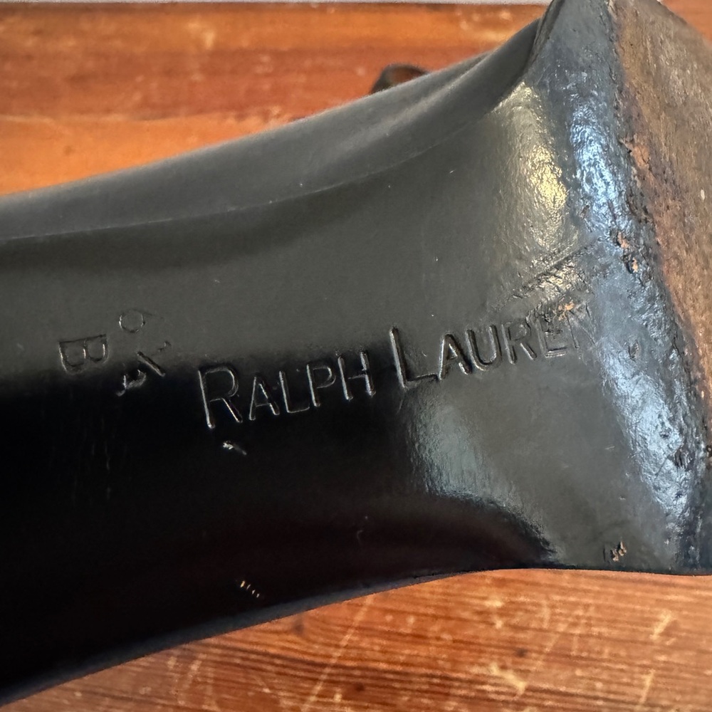 Vintage RALPH LAUREN Black Leather Size 6.5  Almond Toe Slip on Block Heel Pumps - Picture 8 of 11